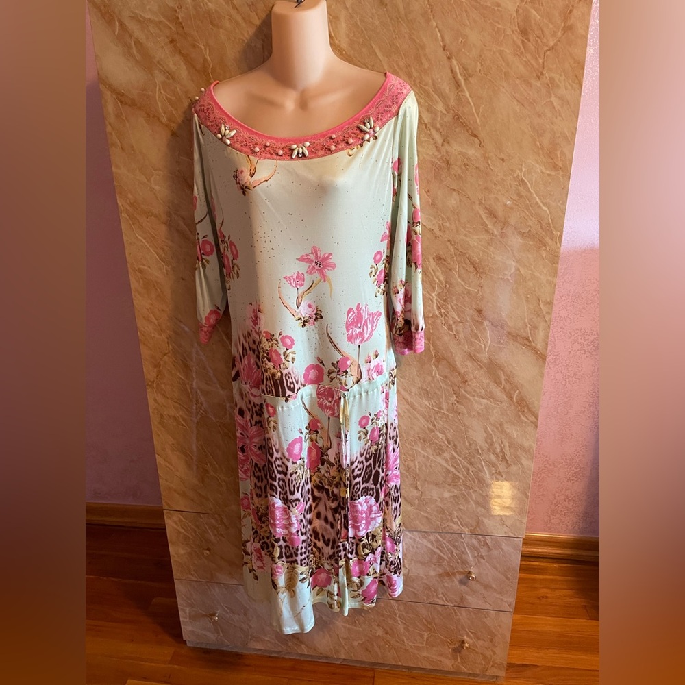 Roberto Cavalli Pink and Cream Midi Dress